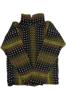 Olive Green Baja Zip Hoodie – Earth Tone Pullover Jacket | Handwoven Unisex Drug Rug in Natural Forest Colors