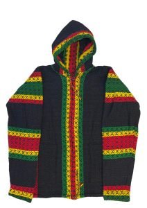 Rasta Striped Baja Hoodie – Boho Pullover Jacket with Hood