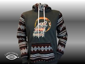 Tribal Wolf Hoodie – Green Charcoal Pullover with Andean Patterns & Embroidered Spirit Animal | Earth Visions