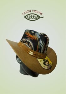 Light Brown/Orange/Black Leather Hat with Tribal Pattern | Western Fedora | Earthy Unisex Cowboy Hat | Handmade Statement Hat