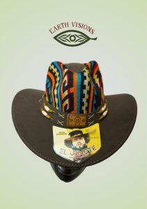 Brown/Orange/Blue Leather Hat with Tribal Pattern | Western Fedora | Earthy Unisex Cowboy Hat | Handmade Statement Hat