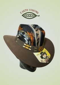 Dark Brown/Orange Leather Hat with Tribal Pattern | Western Fedora | Earthy Unisex Cowboy Hat | Handmade Statement Hat