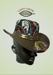 Dark Brown/Red Leather Hat with Tribal Pattern | Western Fedora | Earthy Unisex Cowboy Hat | Handmade Statement Hat