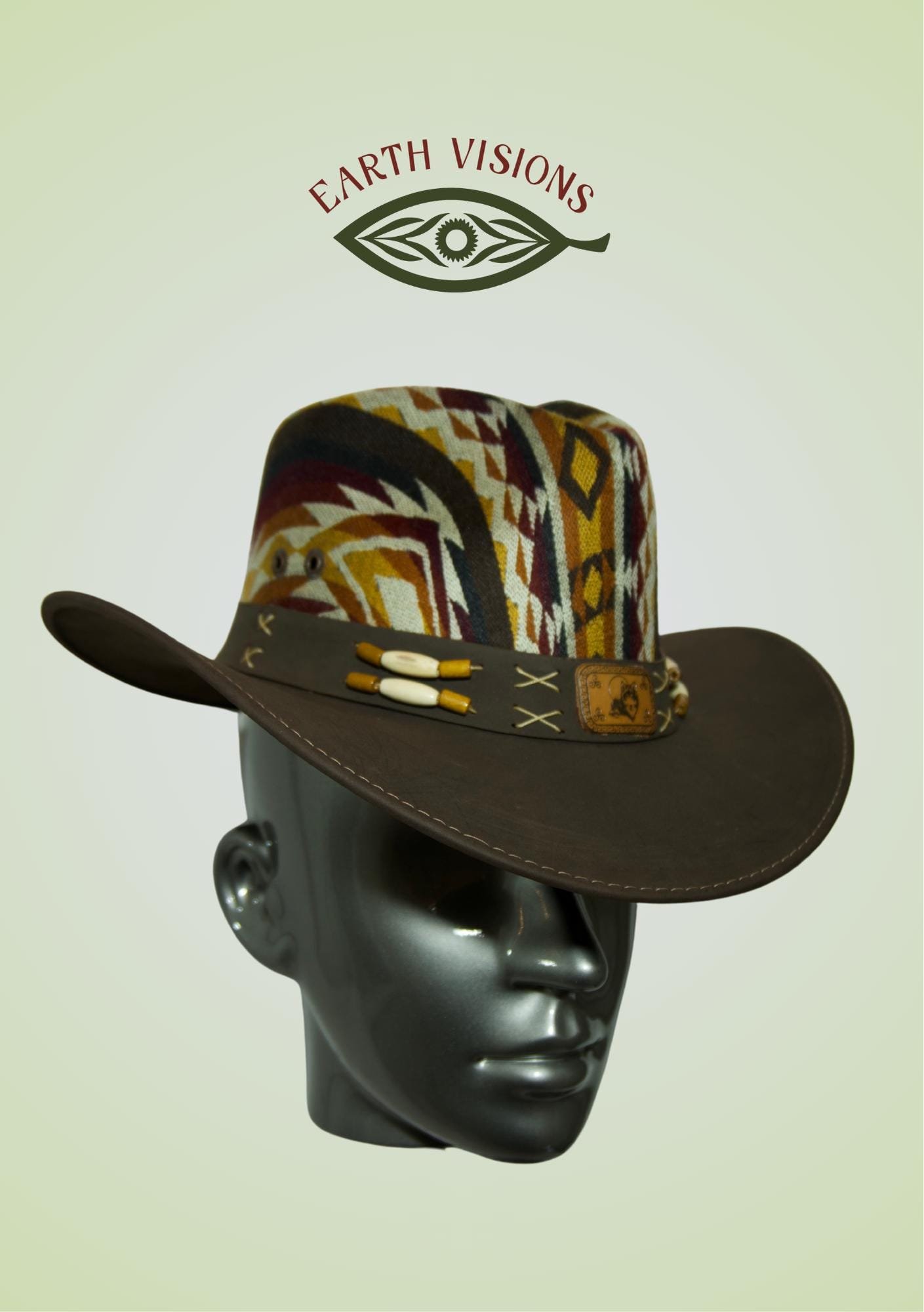 Dark Brown Leather Hat with Tribal Pattern | Western Fedora | Earthy Unisex Cowboy Hat | Handmade Statement Hat